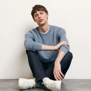 Theory Textured Cotton Blend Light Steel Blue Crewneck Sweater, size S